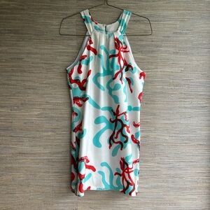 Skirtin Around Silk Sleeveless Coral Print Shift Dress Size 8